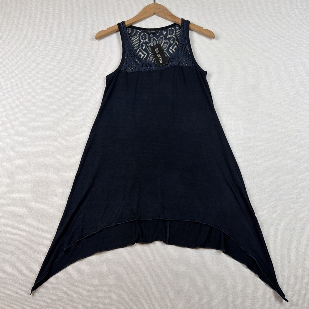 Yak & Yeti Knit Lace Tank Top Size S Navy Blue NWT Boho Coachella Western New
